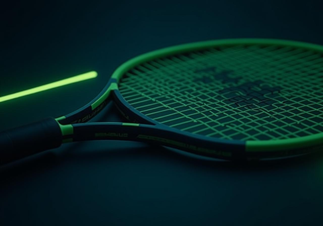 Racchetta da tennis professionale sovrapposta a grafiche legali moderne